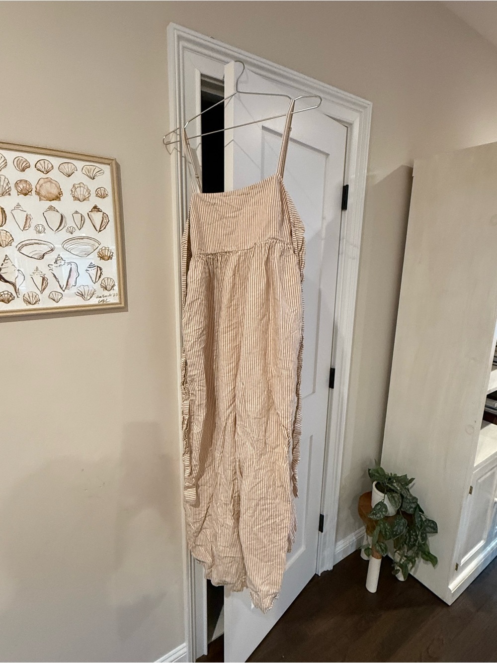 Madewell Beige and White Striped Maxi Dress